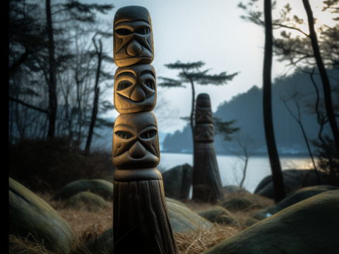 Tikis-totems anthropomorphes, balisage des chemins Tikis-totems anthropomorphes, balisage des chemins