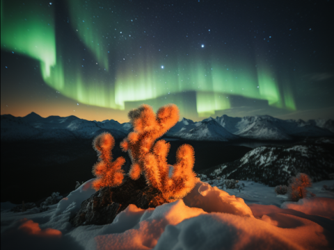 Cactus des neiges et aurore boréale Cactus des neiges et aurore boréale