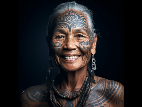 Habitante de Råăpu Jirí et son tatouage facial Habitante de Råăpu Jirí et son tatouage facial